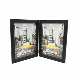 Porta Retrato Duplo Vertical 15x21 Moldura Madeira Premium:preto