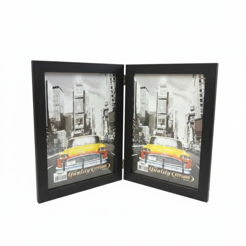 Porta Retrato Duplo Vertical 15x21 Moldura Madeira Premium:preto