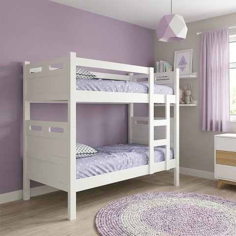 Cama Beliche Jaspe Escada Lateral Grade Segurança com Colchões D23 para Quarto Infantil - Branca