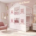Ver imagem 5 de Beliche Infantil Casinha Dos Sonhos com Gavetas Madeira Maciça Branco Rosa Housin
