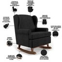 Ver imagem 4 de Kit 02 Poltronas De Amamentação Com Balanço Malu Base De Madeira P02 Linho Chumbo - Lyam Decor