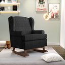 Ver imagem 2 de Kit 02 Poltronas De Amamentação Com Balanço Malu Base De Madeira P02 Linho Chumbo - Lyam Decor