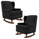 Ver imagem 1 de Kit 02 Poltronas De Amamentação Com Balanço Malu Base De Madeira P02 Linho Chumbo - Lyam Decor