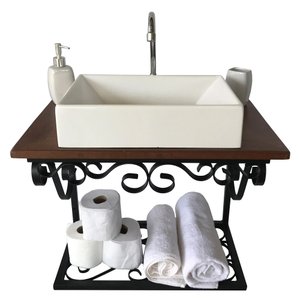 Bancada Pequena Rococó em Ferro Para Lavabo e Banheiros Libertas Rosas Artesanato Bancada Rococó 50c