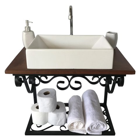 Bancada Pequena Rococó em Ferro Para Lavabo e Banheiros Libertas Rosas Artesanato Bancada Rococó 50c