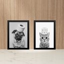 Ver imagem 2 de Kit 2 Quadros Divertidos para Banheiro Cão e Gato 24x18cm - com Vidro:moldura Preta