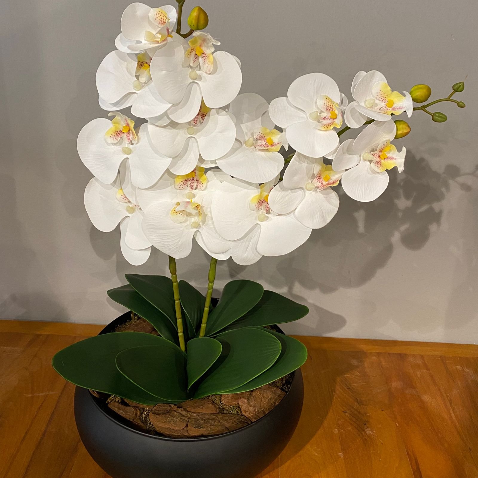 2 Orquídeas Branca Artificial Arranjo Centro de Mesa Vaso Grande - 2