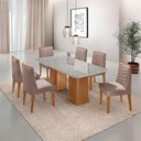 Ver imagem 1 de Mesa de Jantar Eloise Tampo Mdf Vidro com 6 Cadeiras Moderna Linho Capuccino Off White Naturale