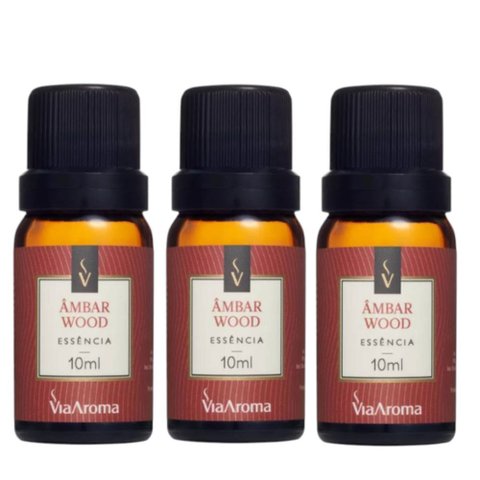 Kit com 3 Essências Clássicas Âmbar Wood 10ml Via Aroma