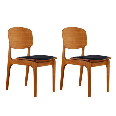 Conjunto com 2 Cadeiras Malta Gold Moderna Mobília Linho Preto/Cinam. Imbuia