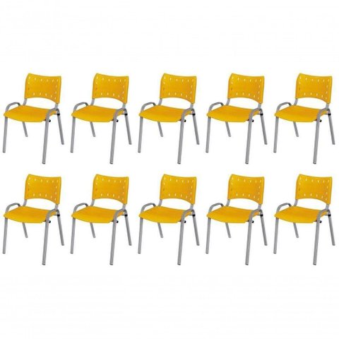 Cadeira Iso Base Cinza , Escritório Amarelo Kit 10 Un