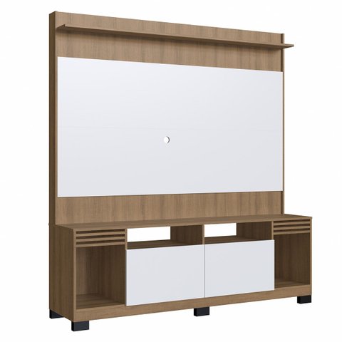 Rack com Painel para Tv 180 X 196 Cm Lisboa 2 Portas Nichos Mdp Mel Branco - Clicklar