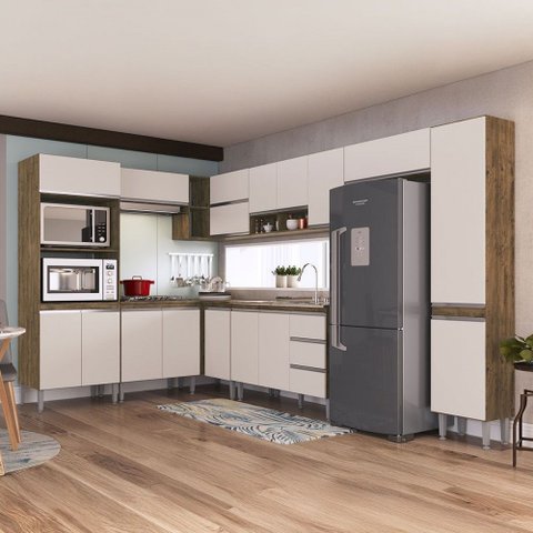 Armário de Cozinha Thalia 17 Portas 3 Gavetas Itauba/off White - Pnr Móveis