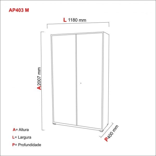 Armário 2 Portas 4 Prateleiras AP403M Aço Pandin Móveis - 4