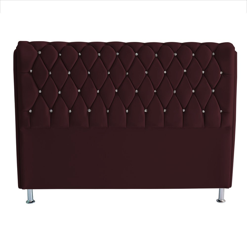 Cabeceira de Cama Box Londres King 195 Cm Suede Botão de Strass Bordo Ec Móveis