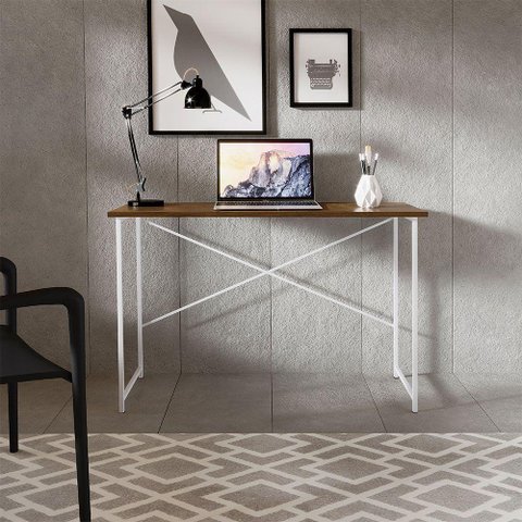 Mesa Escrivaninha para Estudo Office 0,76 Cm Miami Imbuia/ Branco