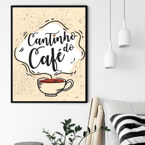 Quadro Decorativo Cantinho Café Bege - 70x50cm:moldura Preta