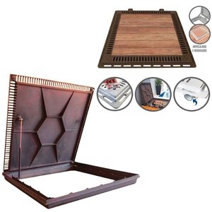 Tampa de Piscina para Casa de Maquina com Grelha Invisível 80x80cm Marrom