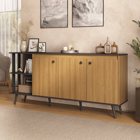 Buffet Aparador 180cm Toronto Marrom/Lamina Mel/Preto