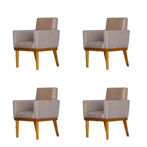Kit 4 Poltronas Bela Base de Madeira Maciça - Suede Bege