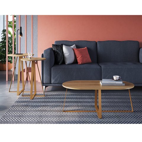 Conjunto 02 Mesas Laterais e 01 Mesa de Centro com Pés Metálicos 27959 Artesano - Hanover/dourado