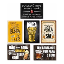 Kit 6 Placas Decorativas Frases Engraçadas de Boteco - Bar - 1