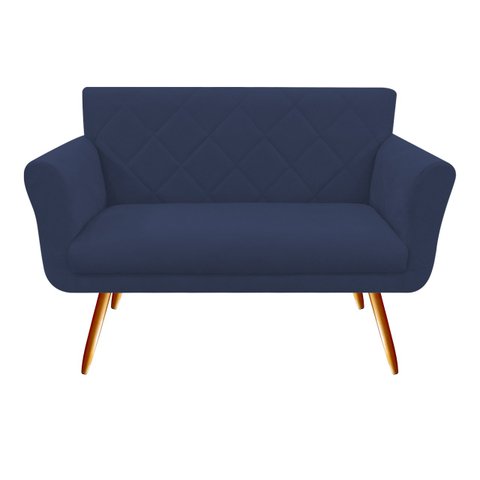 Namoradeira Decorativa Sabrina Suede Azul Marinho Pés Madeira Mz Decor
