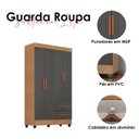 Ver imagem 4 de Guarda Roupa Solteiro Lite 4 Portas Nature Cinza – Móveis Leão