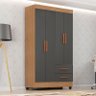 Guarda Roupa Solteiro Lite 4 Portas Nature Cinza – Móveis Leão - 5