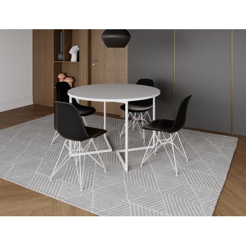 Mesa Industrial Base Ferro Branco em V Tampo 110cm Branco 4 Cadeiras Pretas Ferro Branco