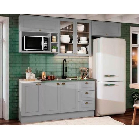 Kit Cozinha Modulada 7 Peças Americana 4 Aéreos + 2 Balcões + 1 Complemento sem Pia Cz140 Cinza