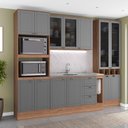 Ver imagem 1 de Cozinha Milla Clean 13 Portas 3 Gavetas MDF-MDP 280cm Cinza com Nogal Móveis Carraro