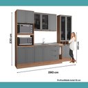 Ver imagem 6 de Cozinha Milla Clean 13 Portas 3 Gavetas MDF-MDP 280cm Cinza com Nogal Móveis Carraro