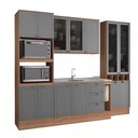 Ver imagem 7 de Cozinha Milla Clean 13 Portas 3 Gavetas MDF-MDP 280cm Cinza com Nogal Móveis Carraro