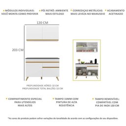 Cozinha Compacta 2 Pç com Armário e Balcão Mp3687 Veneza Gw Multimóveis Branca - 6