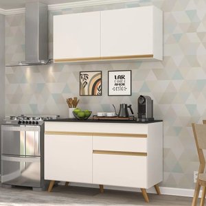 Cozinha Compacta 2 Pç com Armário e Balcão Mp3687 Veneza Gw Multimóveis Branca
