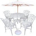 Ver imagem 7 de Conjunto com Mesa Ripada + 4 Cadeiras de Jardim e Piscina + Ombrelone com Base Branco