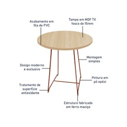 Mesa de Canto Lateral Amsterdã Alta Redonda Cobre e Jade - 5