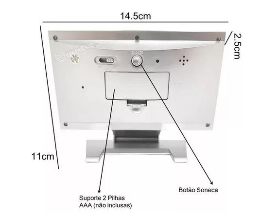 Relógio de Mesa Escritório Mesa de Cabeceira Cabeceira de Cama Led Prata - 3