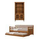 Ver imagem 5 de Kit Sofá-Cama Verona e Livreiro com 2 Portas de Madeira Madri Alto Padrão Multifuncional Freijó