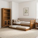 Ver imagem 1 de Kit Sofá-Cama Verona e Livreiro com 2 Portas de Madeira Madri Alto Padrão Multifuncional Freijó
