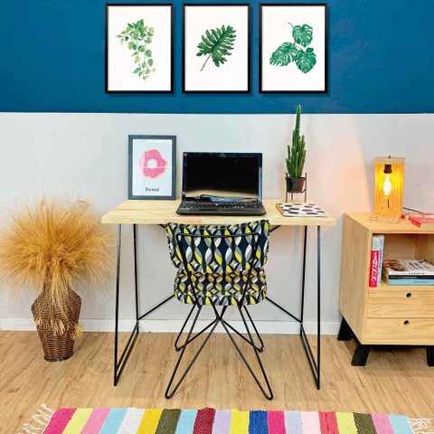 Mesa para Escritório Industrial de Ferro Natural e Preto
