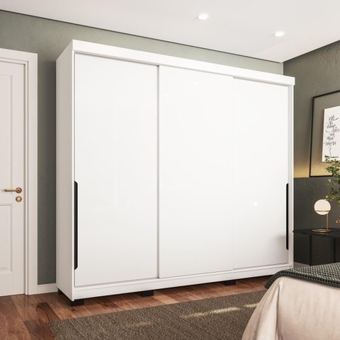 Roupeiro Madri 3 Portas de Correr 4 Gavetas 217x213cm Branco 250704