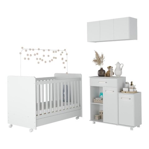 Berço Americano 3 em 1 com Armário e Balcão Multimóveis Mp4214 Branco