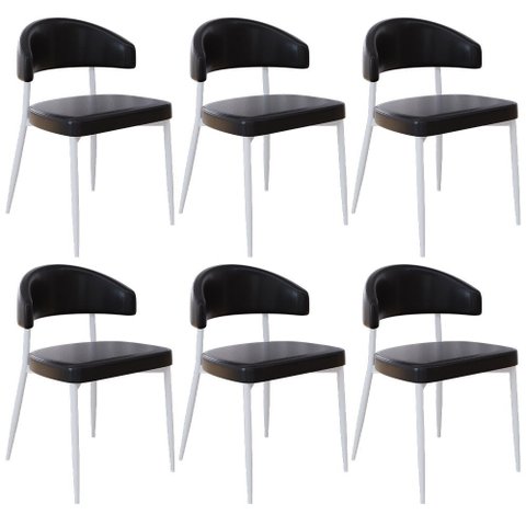 Kit 06 Cadeiras Estofada para Sala de Jantar Serena Branco C01 Courino Preto - Lyam Decor
