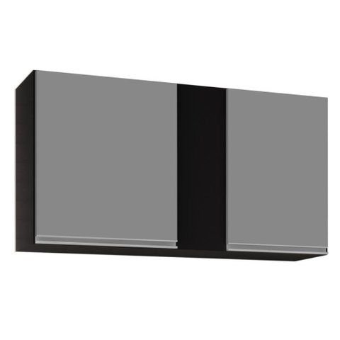 Armário Aéreo de Cozinha 100cm 2 Portas Indiana Preto/cinza - Lumil Móveis