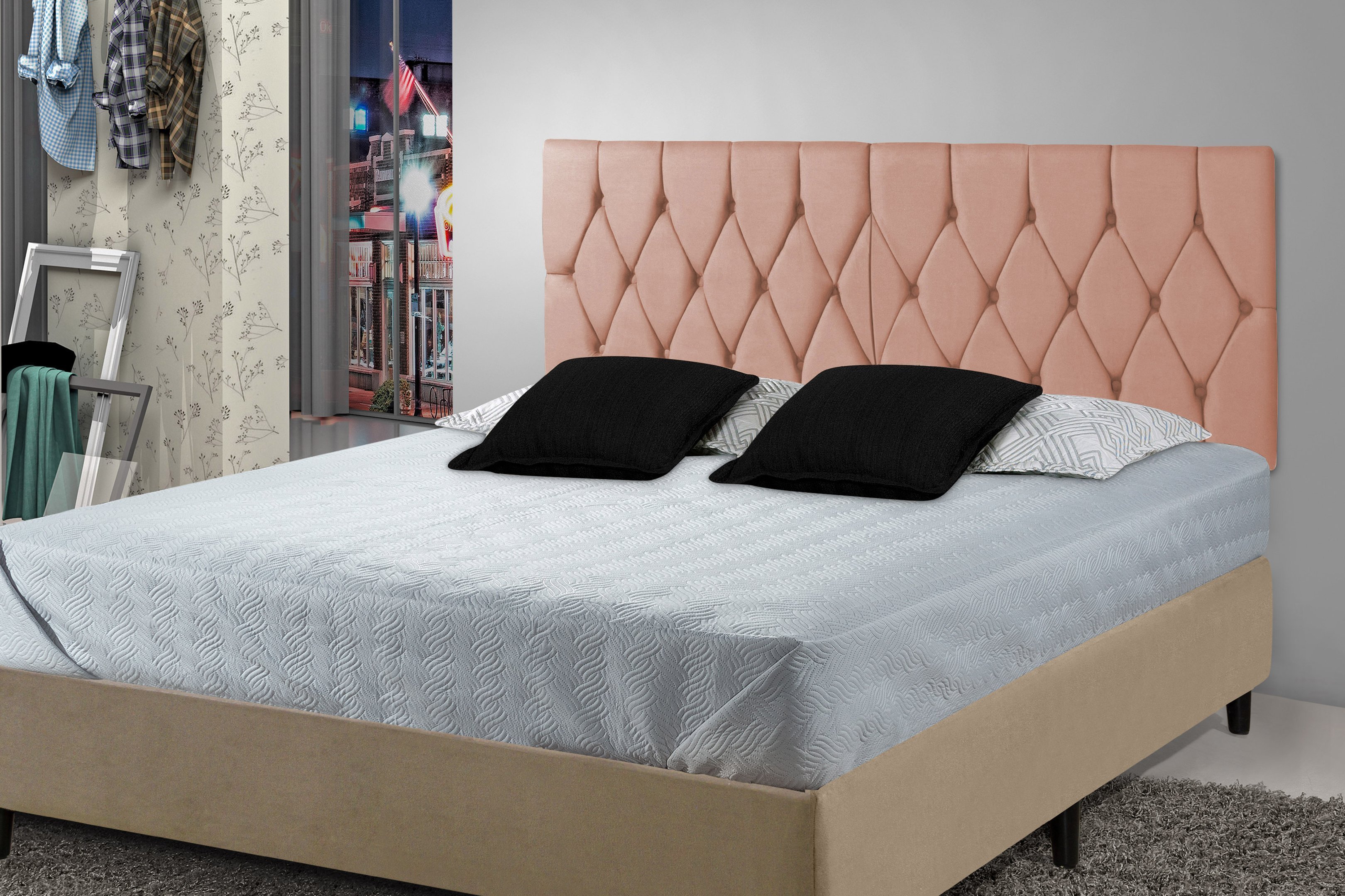 Cabeceira Painel Dubai Deluxe Estofada Casal Rosé - 1,40 metros