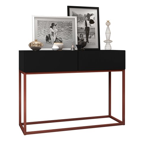 Aparador Buffet Estilo Industrial 2 Gavetas Preto com Cobre
