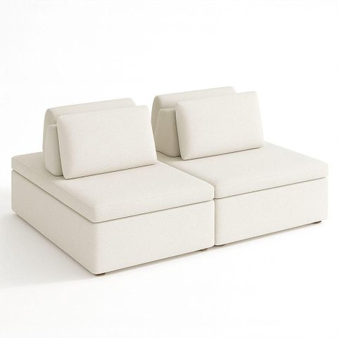 Sofá Ilha Madri Pillow 2 Lugares 180cm Off White Bouclé Sala Nobre