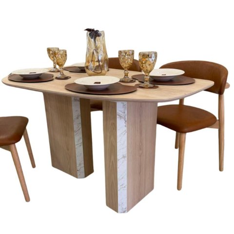 Mesa de Jantar Mila 6 Lugares Orgânico MDF 160x90cm Amadeirado Modelar Art Moveis